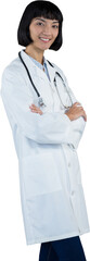 Fototapeta premium Doctor standing with arms crossed against grey background