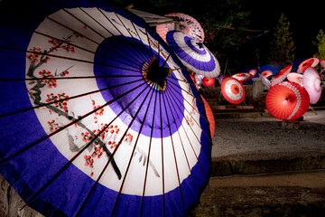 青井阿蘇神社の夜景と和傘（人吉市）