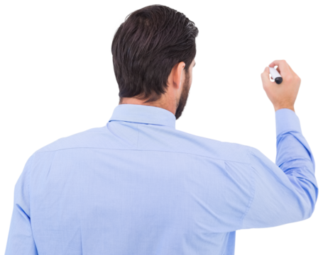 Businessman in suit writing with marker