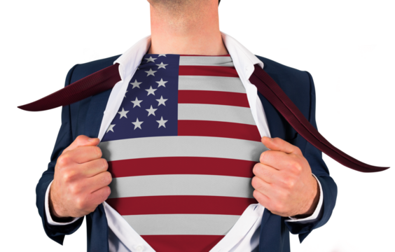 Businessman opening shirt to reveal usa flag - Powered by Adobe