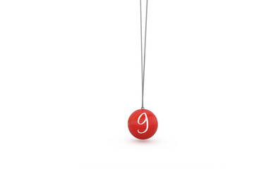 Digital composite image of red newtons cradle with alphabet g