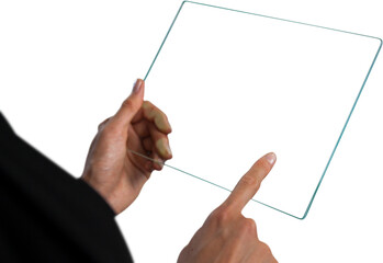 Cropped image of businesswoman touching glass interface