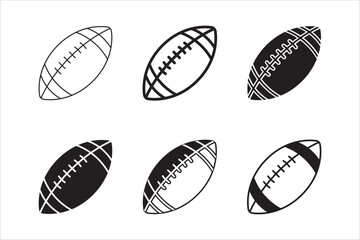 American football icon set. Rugby ball icons. American football ball vector stock illustration. Simple flat design.