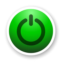 Power on button. Green flat icon on white background. Best for polygraphy, mobile apps and web design.