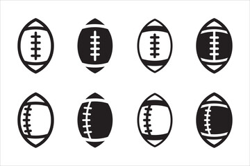American football icon set. Rugby ball icons. American football ball vector stock illustration. Simple black and white flat design. Vertical balls. © great19