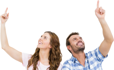 Young couple looking up and smiling
