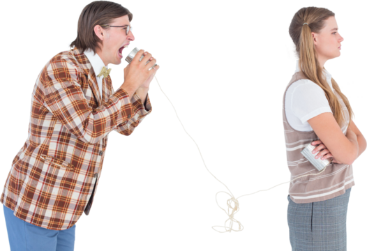 Geeky hipsters using string phone  - Powered by Adobe
