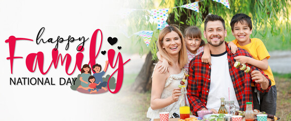 Banner for Family Day with happy people having picnic in park