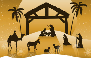 Naklejka premium Illustration of nativity scene against built structure