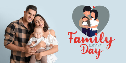 Banner for Family Day with happy people on light background