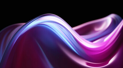Fototapeta premium Abstract liquid glass holographic iridescent neon curved wave in motion dark background 3d render. Gradient design element for banners, backgrounds, wallpapers and covers. Generative AI