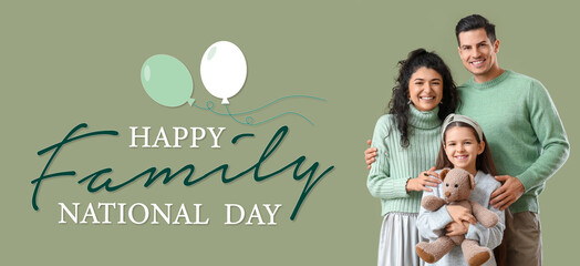 Banner for Family Day with happy people on green background