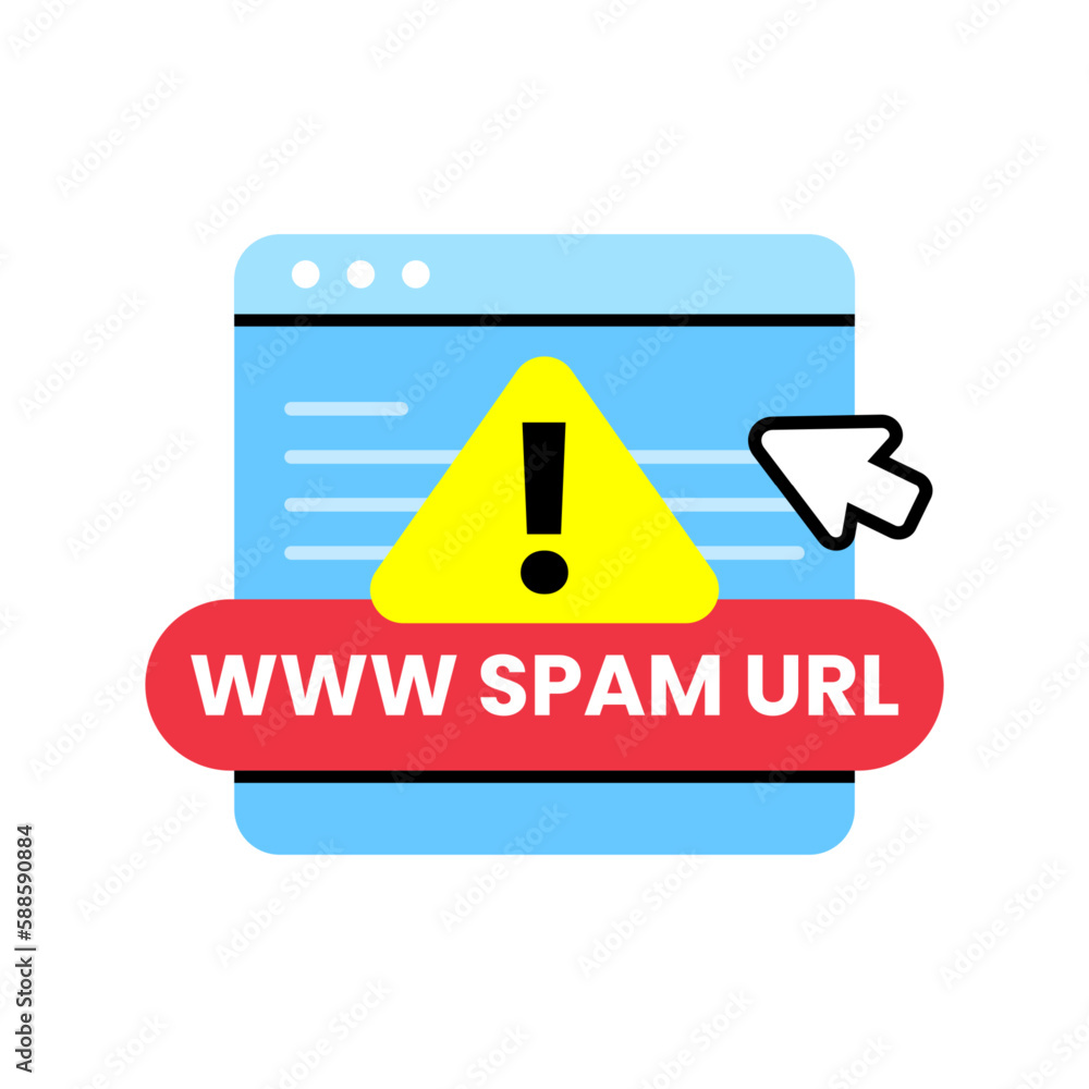 Poster don't click spam url, suspicious and dangerous hyperlink concept illustration flat design vector eps