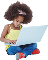 Girl using laptop on white background