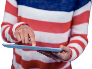 Mid section of woman using tablet