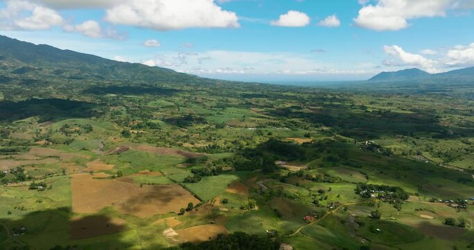 Aerial view of farmland and agricultural fields at the foot of the volcano. Negros, Philippines