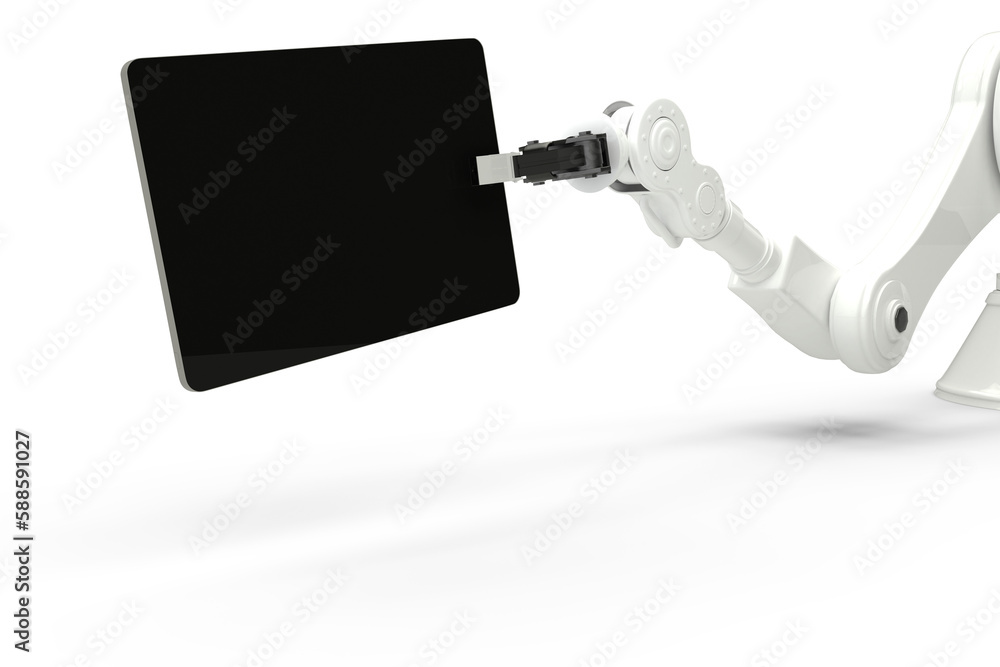Poster digital generated image of robot holding digital tablet