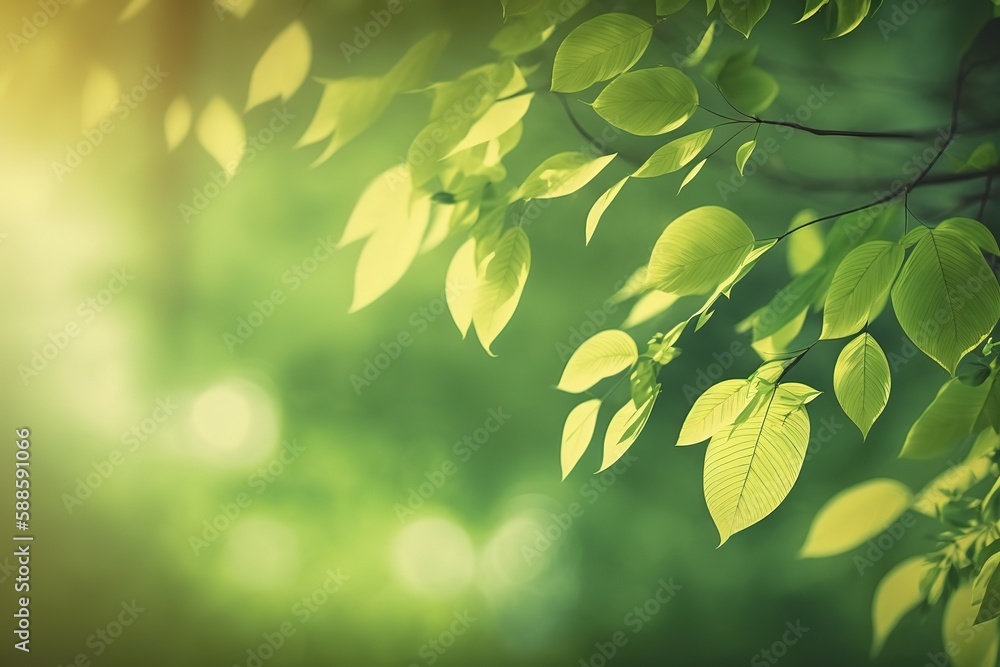 Poster leaves of a tree blurred for a green environment backdrop generative ai