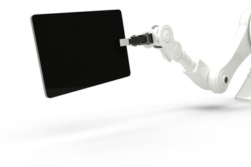 Digital generated image of robot holding digital tablet