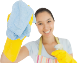 Laughing woman wiping with a rag