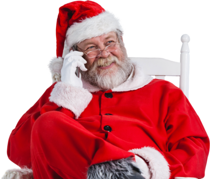 Santa Claus using phone on chair - Powered by Adobe