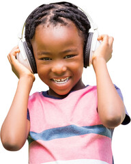 Portrait of happy boy listening to music