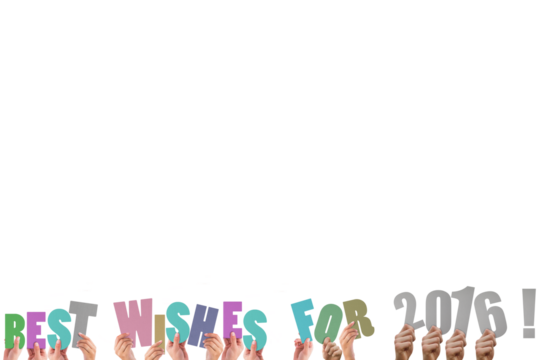 Colorful alphabet spelling best wishes for 2016 held up by people  - Powered by Adobe