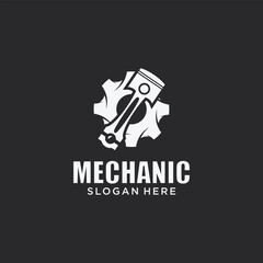 Mechanical technology logo, gear and piston combination logo symbol. engine parts