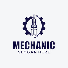 Mechanical technology logo, gear and piston combination logo symbol. engine parts