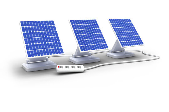 Digitally composite image of 3d solar panels with cable
