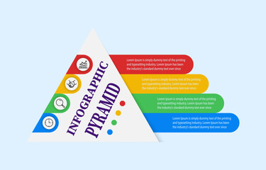 Simple pyramid infographic with a 4 elements template that is a four-step process or concept using a pyramid structure. the customizable template is ideal for business presentations and educational.
