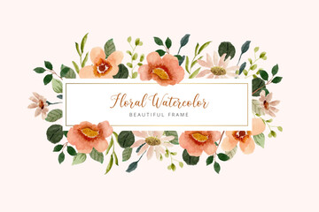 peach green floral watercolor frame
