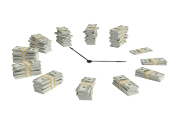 Digital image of clock made from currency