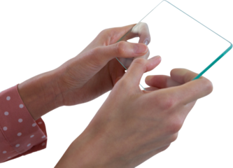 Woman using glass mobile phone