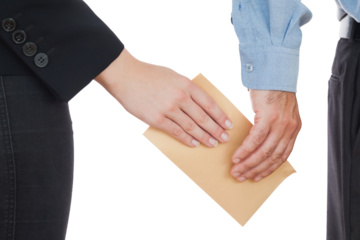 Business people passing envelope
