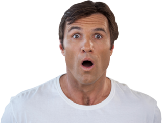 Close-up portrait of shocked mature man with mouth open