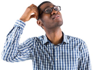 Young businessman thinking scratching head