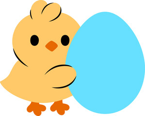 Easter Day Chicken with Egg Shell Hand Drawn Flat Illustration