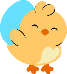 Easter Day Chicken with Egg Shell Hand Drawn Flat Illustration