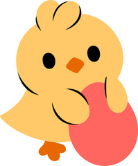 Easter Day Chicken with Egg Shell Hand Drawn Flat Illustration