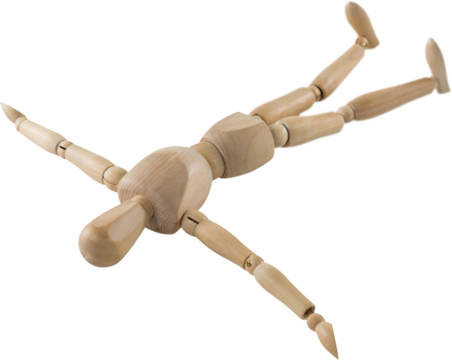 3d image of wooden figurine lying on back - Powered by Adobe