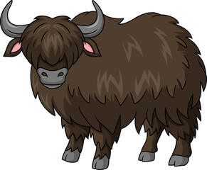 Cute yak cartoon on white background