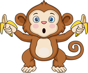 Cute monkey cartoon holding banana