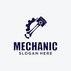 Mechanical technology logo, gear and piston combination logo symbol. engine parts