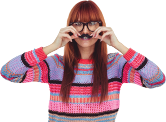 Smiling hipster woman with a mustache