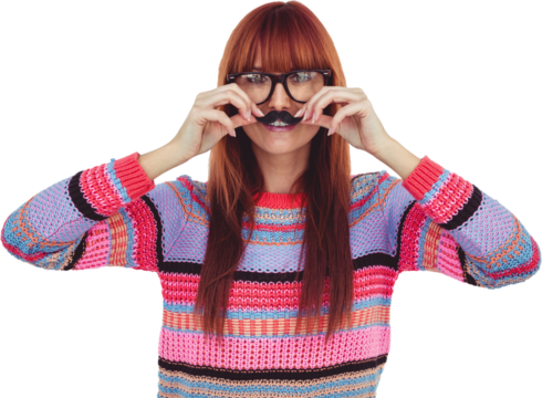 Smiling hipster woman with a mustache - Powered by Adobe