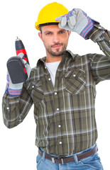 Handyman holding power drill