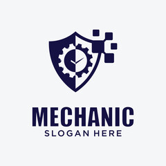 Mechanical technology logo, gear and piston combination logo symbol. engine parts