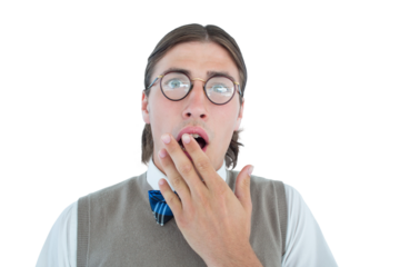 Geeky hipster looking surprised at camera 