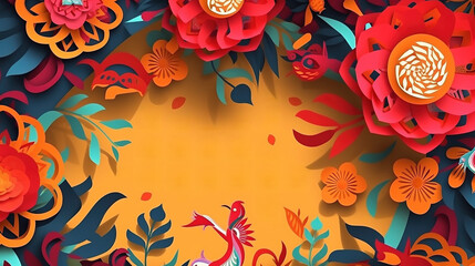 Nepali new year illustration, papercut art, generated AI technology - obrazy, fototapety, plakaty